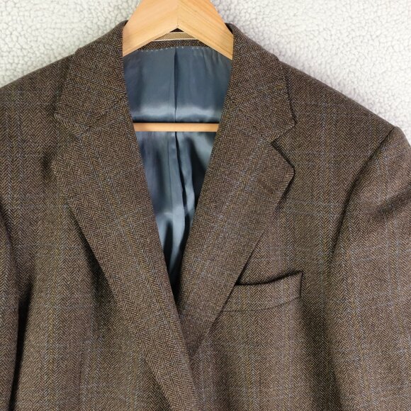 Magee Blazer Mens 44L Tall Brown Herringbone Two Button Vented Wool Business - Picture 2 of 14